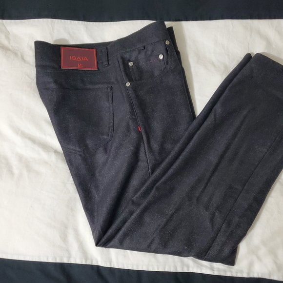 Isaia Napoli Grey Flannel Wool 5-Pocket Pants 35 NWOT Jeans - Picture 1 of 11